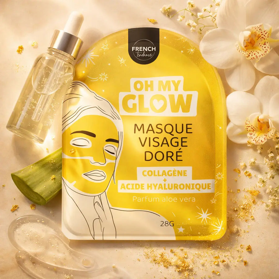 Masque visage doré avec texture lisse et brillante