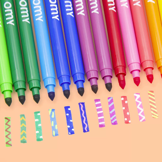 Lot de 16 feutres OMY avec capuchons colorés et motifs variés