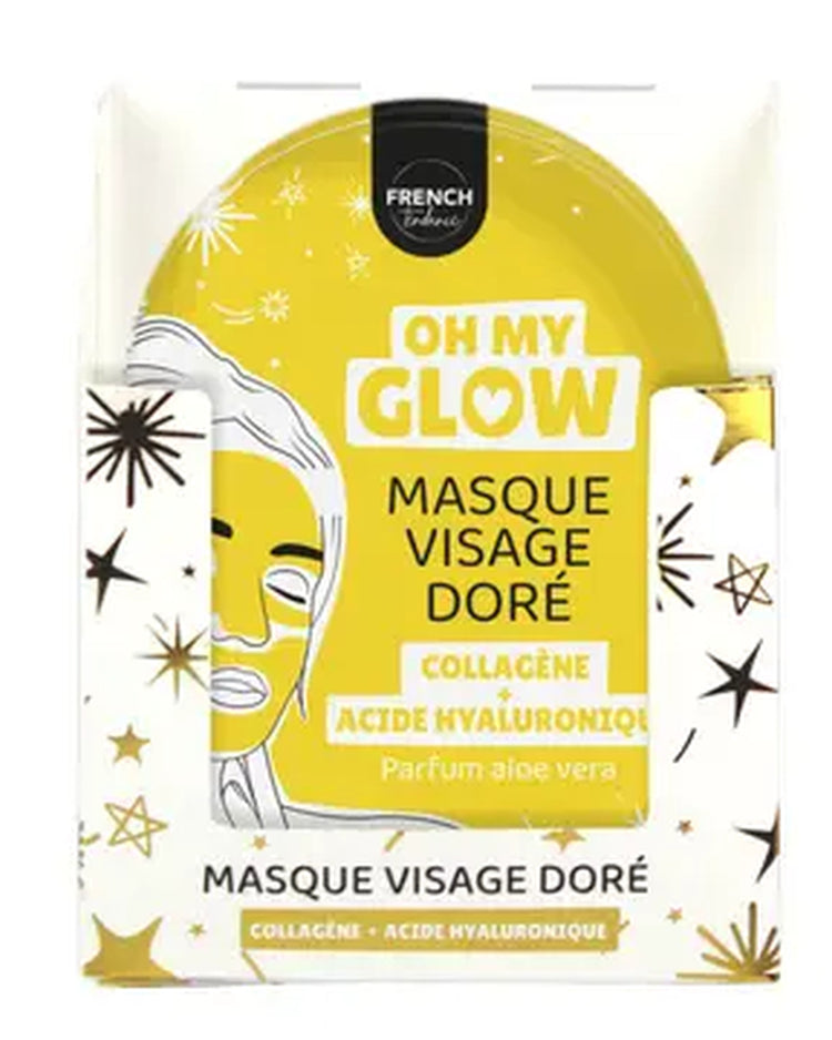 Masque visage doré avec texture lisse et brillante