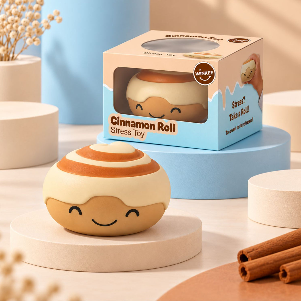 Balle anti-stress en forme de cinnamon roll vue de dessus