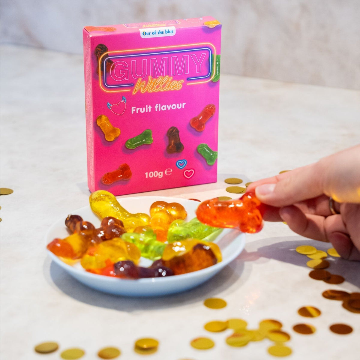 Sac de bonbons en forme de pénis, texture gélifiée et colorée
