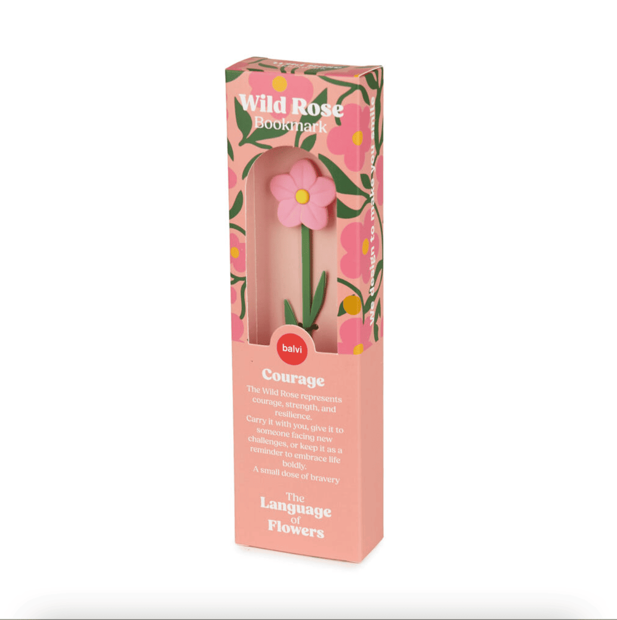 Marque-page avec fleur d'églantine en haut, design délicat