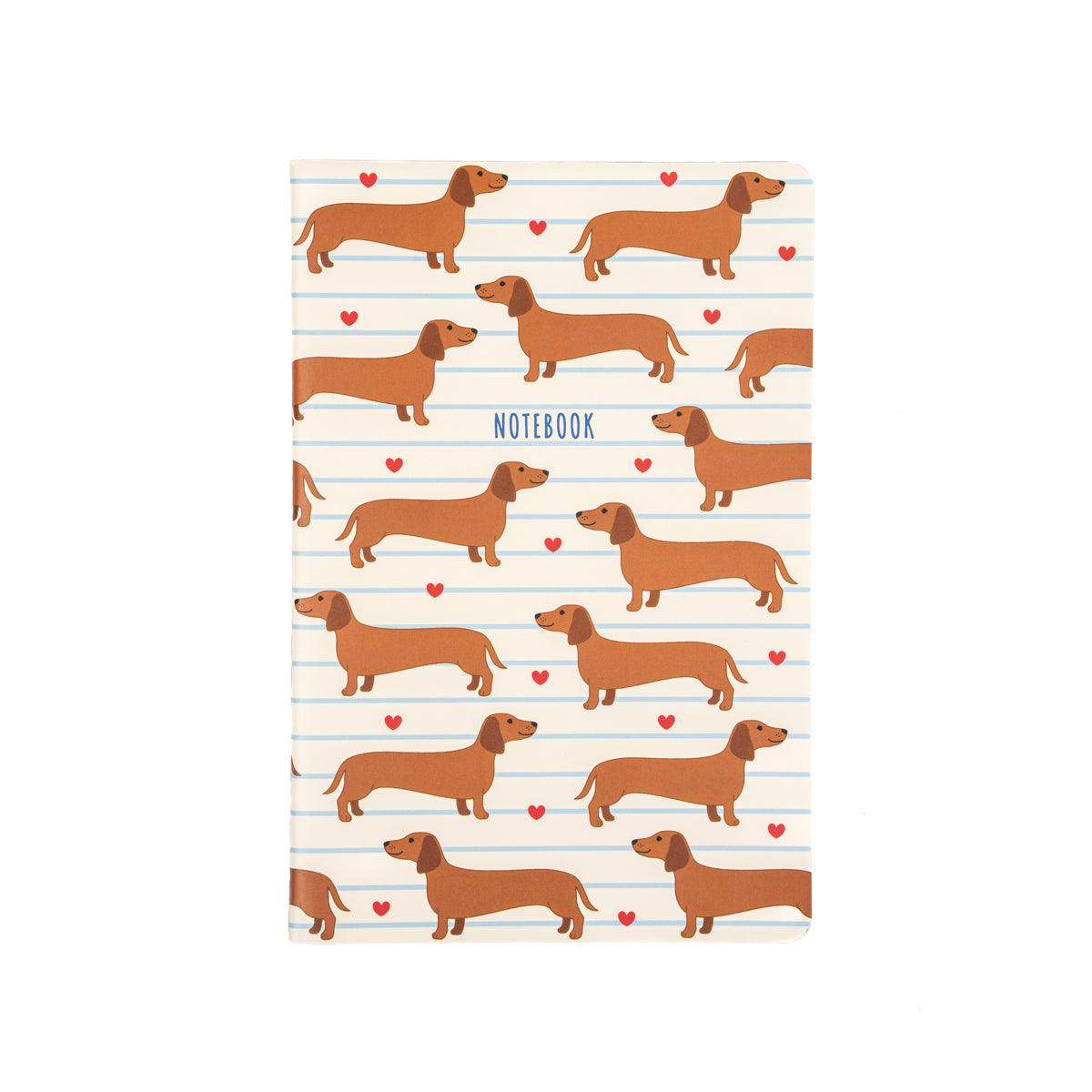 Carnet à rayures avec teckels mignons sur la couverture