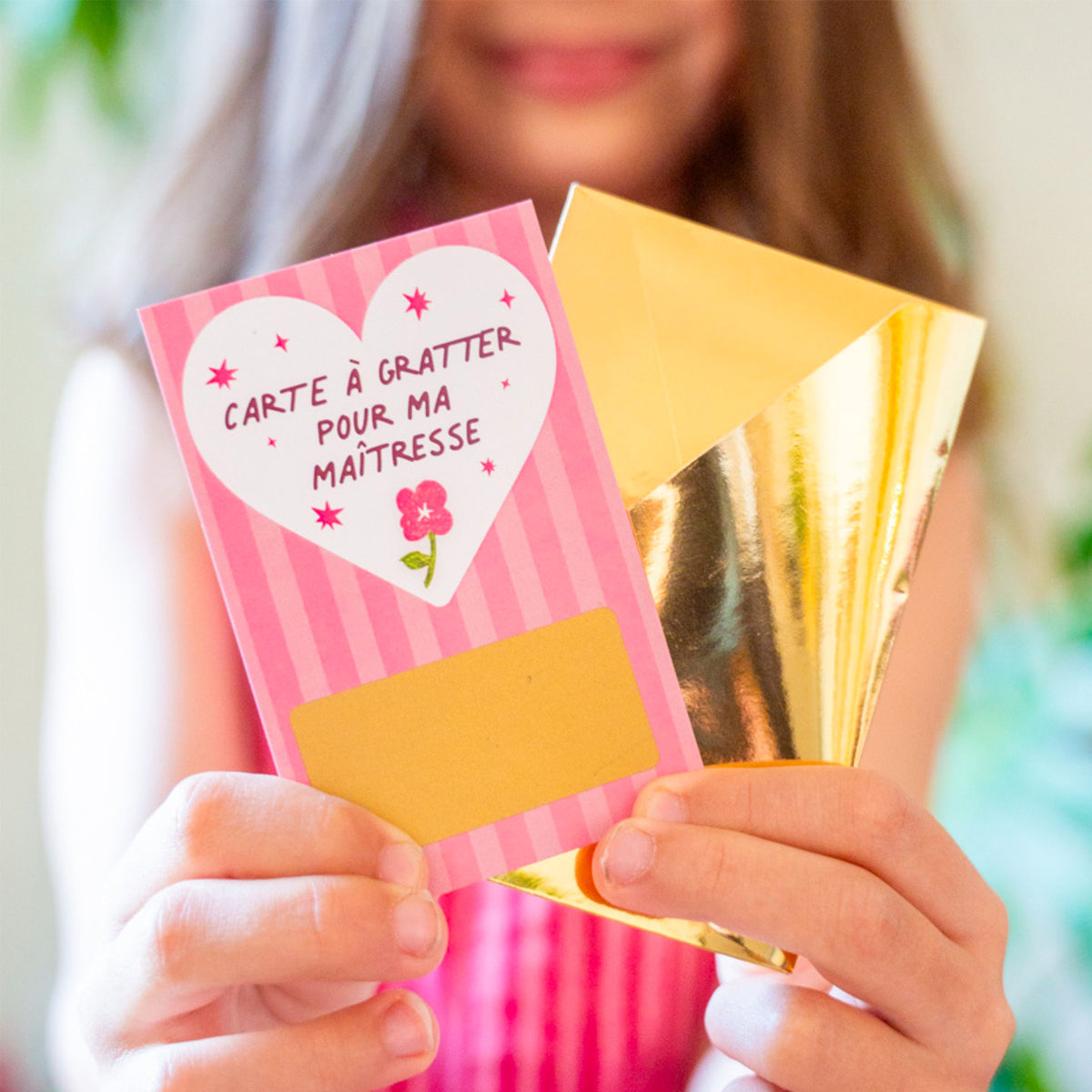 Carte à gratter avec message de remerciement pour la maîtresse
