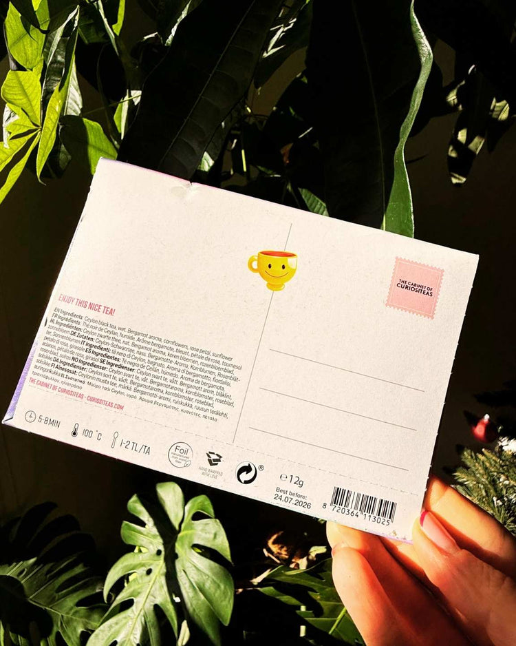 Carte thé Smiley avec motif joyeux et design coloré