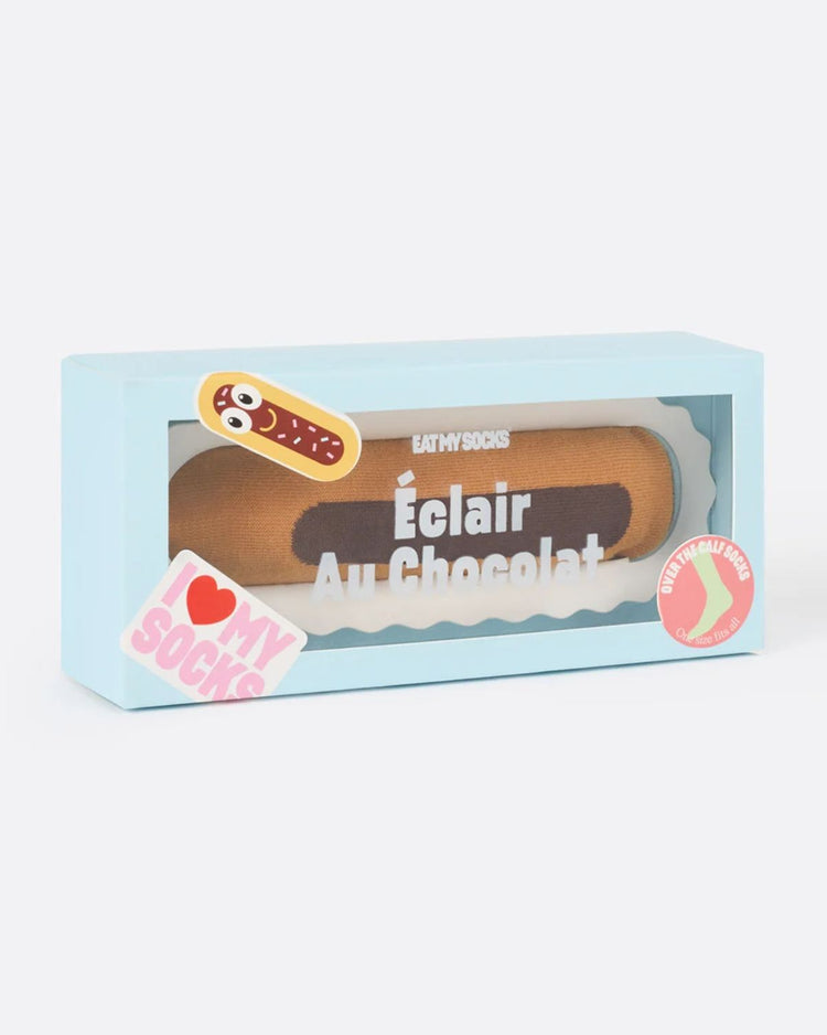 Chaussettes chocolat en forme d'éclair, vue de dessus.