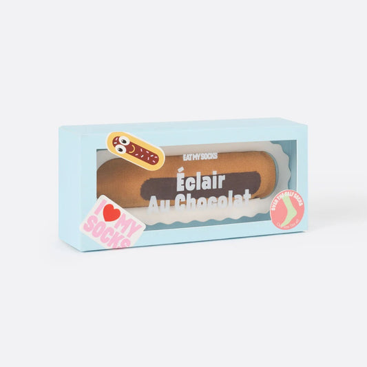 Chaussettes chocolat en forme d'éclair, vue de dessus.