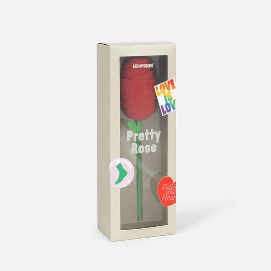 Chaussettes rose avec motif géométrique en rouge