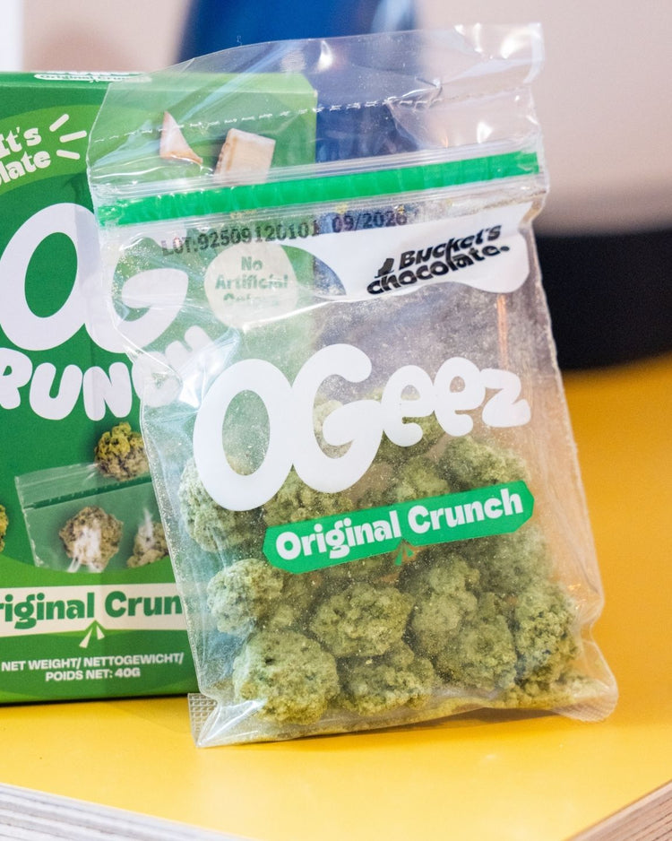 Pochon de chocolat Ogeez Krunch avec riz soufflé et thé Matcha