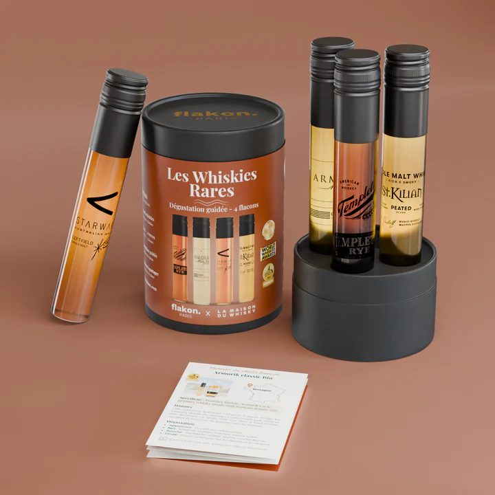 Coffret de dégustation de whiskies rares avec 4 bouteilles