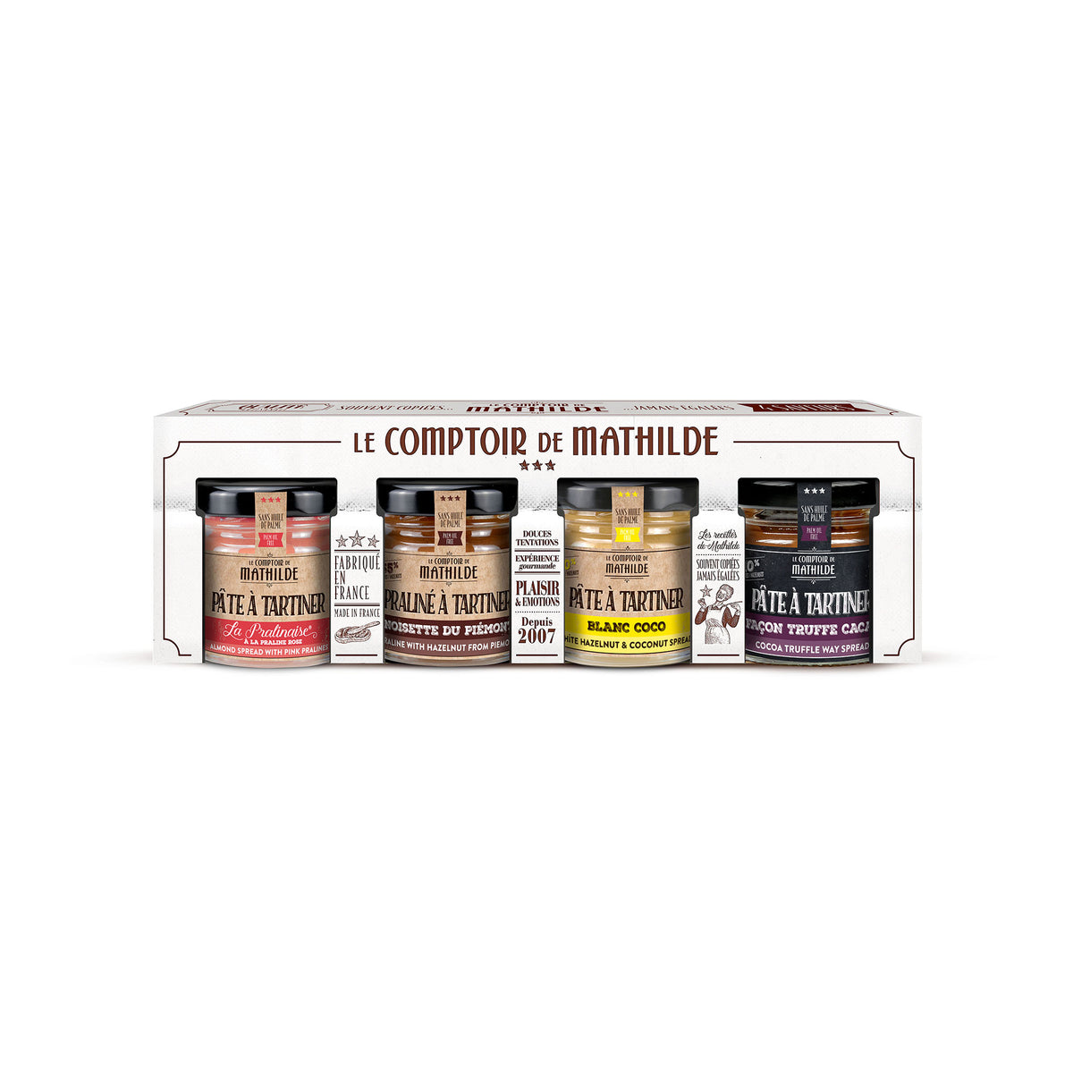 Coffret de 4 minis pâtes à tartiner avec étiquettes colorées