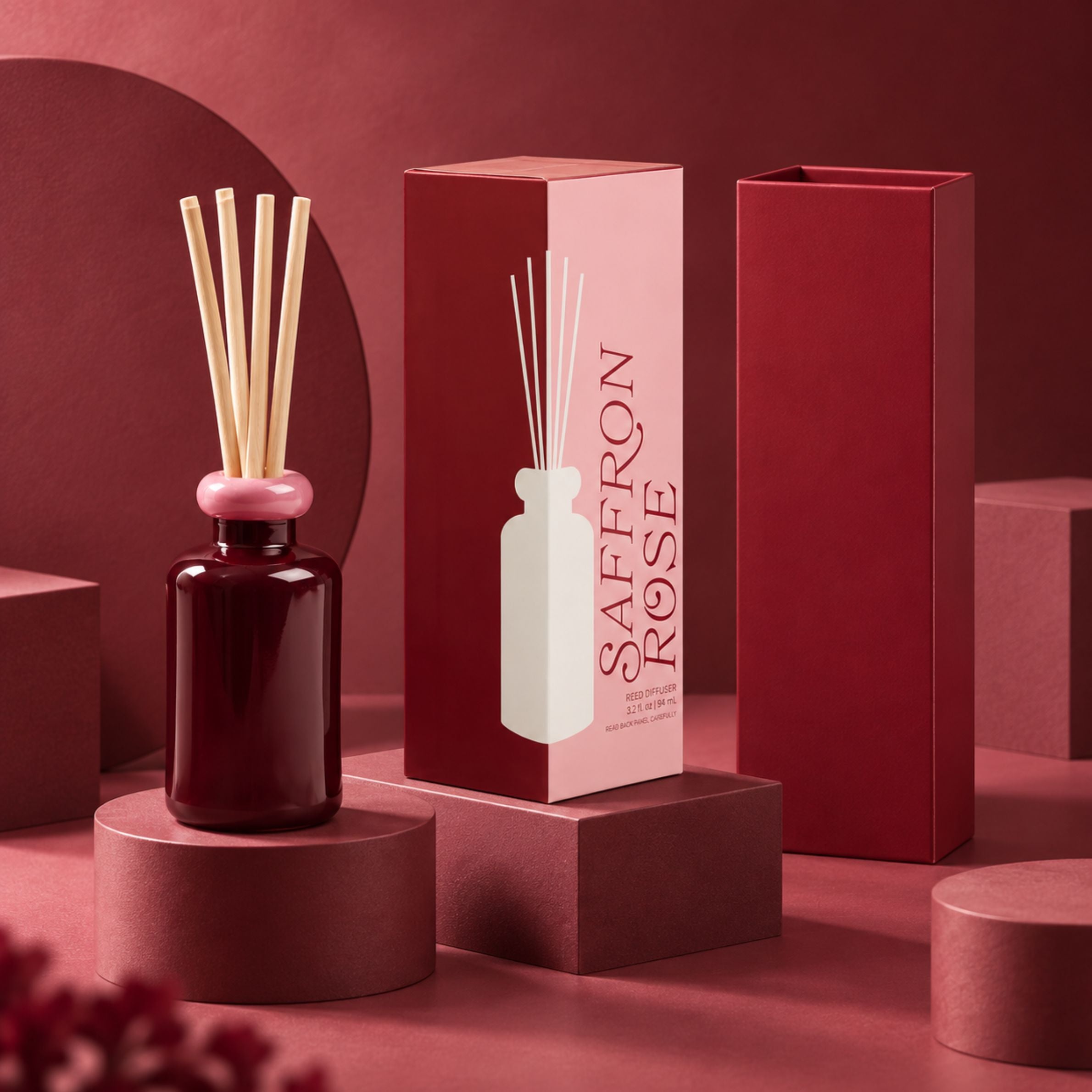 Diffuseur à bâtonnets bordeaux et rose Paddywax aux notes florales et épicées