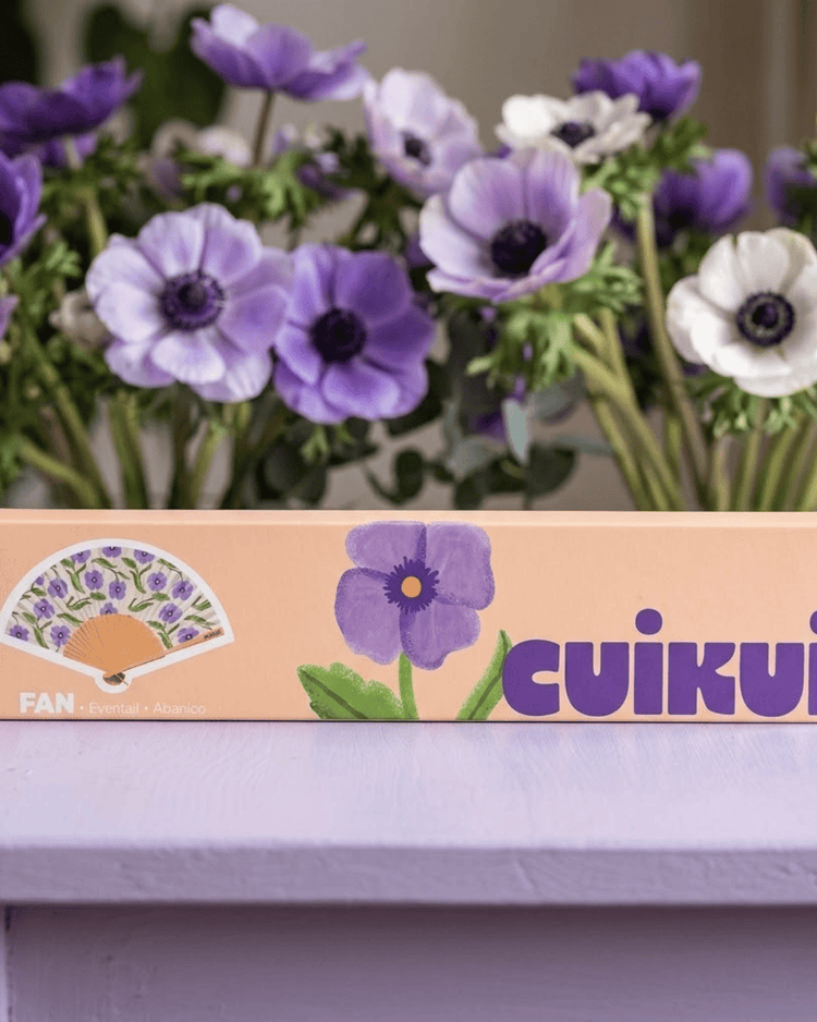 Éventail CUIKUI avec motif d'anémones sur toile résistante