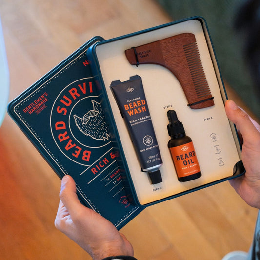 Coffret complet pour barbe avec flacons en verre élégants