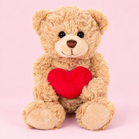 Ourson en peluche doux avec cœur rouge et yeux boutonnés