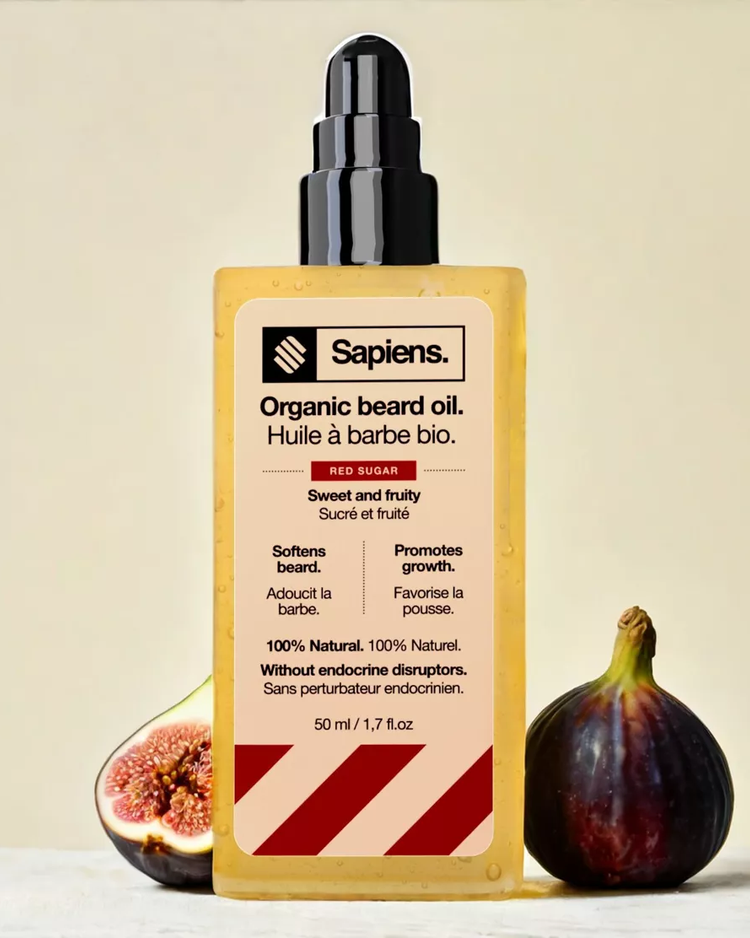 Flacon d'huile à barbe Red Sugar avec étiquette colorée