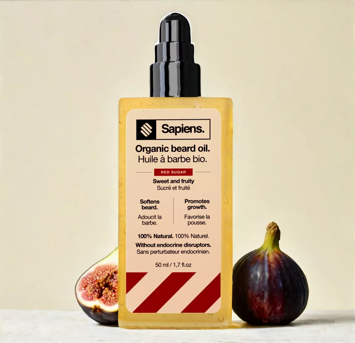 Flacon d'huile à barbe Red Sugar avec étiquette colorée