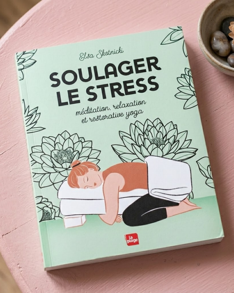 Couverture du livre sur la gestion du stress avec des illustrations apaisantes