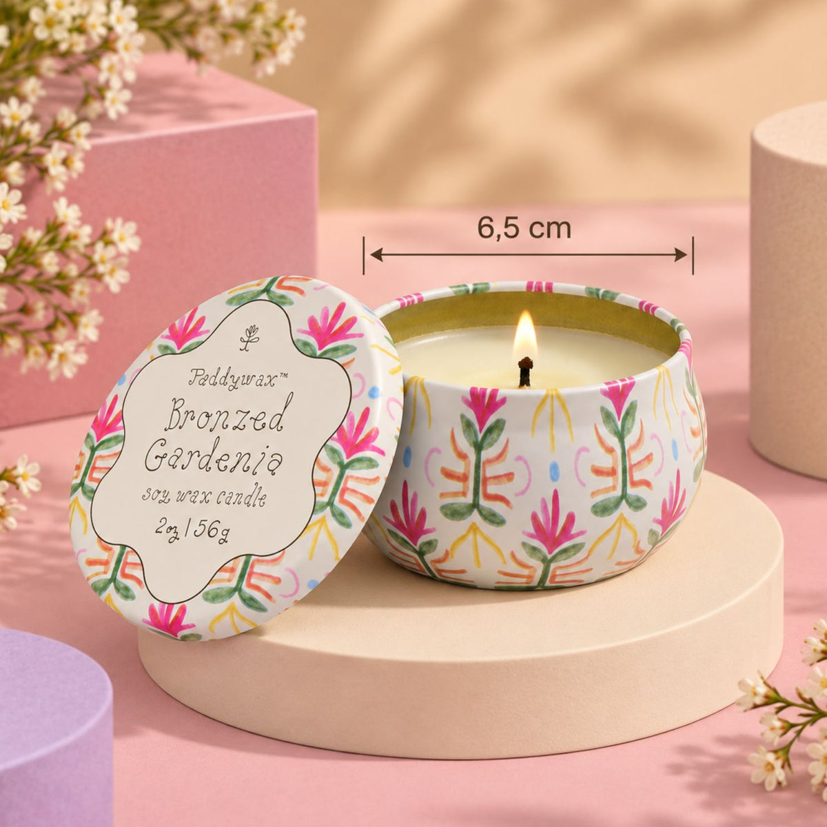 Mini bougie tulipe avec motif floral délicat sur le verre