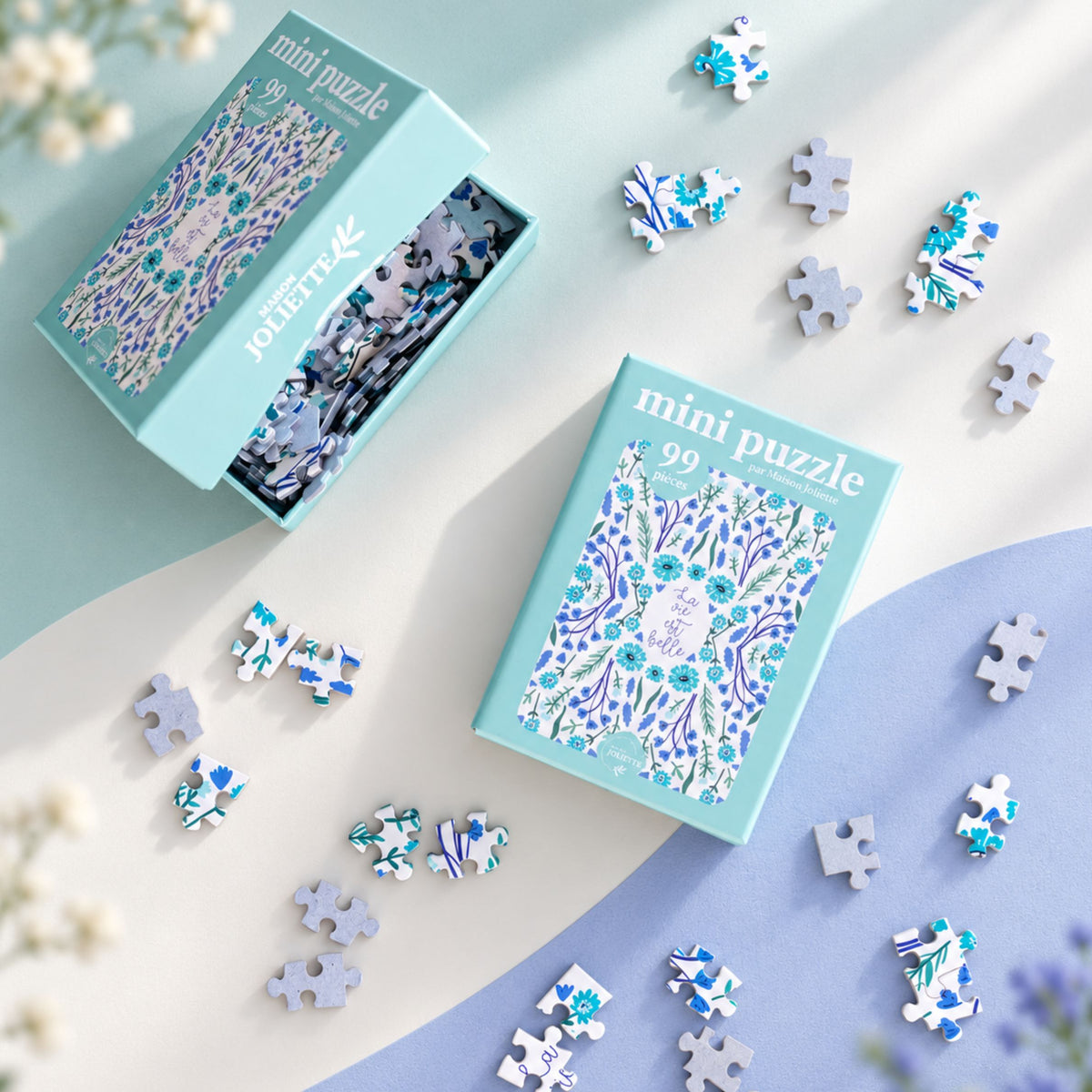 Mini puzzle avec motif coloré et texte inspirant