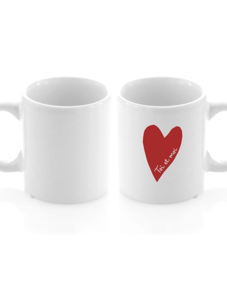 Mini mug Toi et Moi avec cœur rouge sur fond blanc