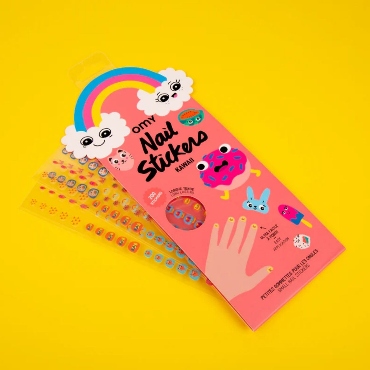 Stickers ongles kawaii avec motifs colorés et ludiques