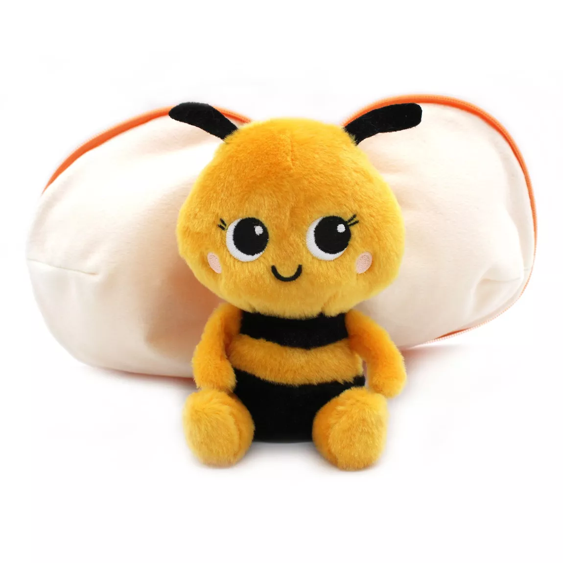 Peluche Buzzet l'Abeille en position assise, détails de la texture