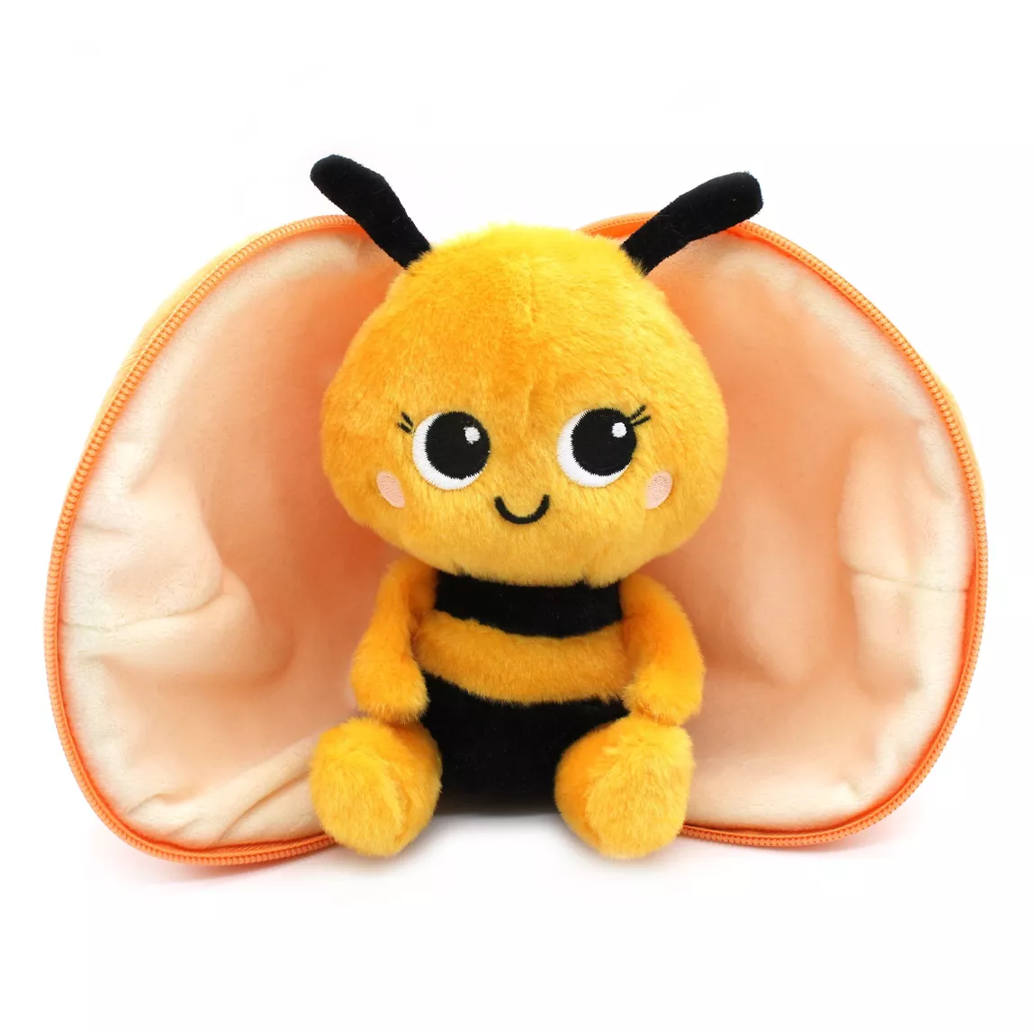 Peluche Buzzet l'Abeille en position assise, détails de la texture