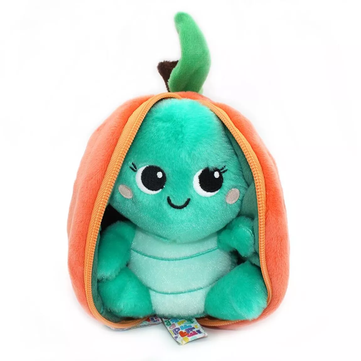 Peluche Corvet la Tortue, vue de côté avec zip ouvert