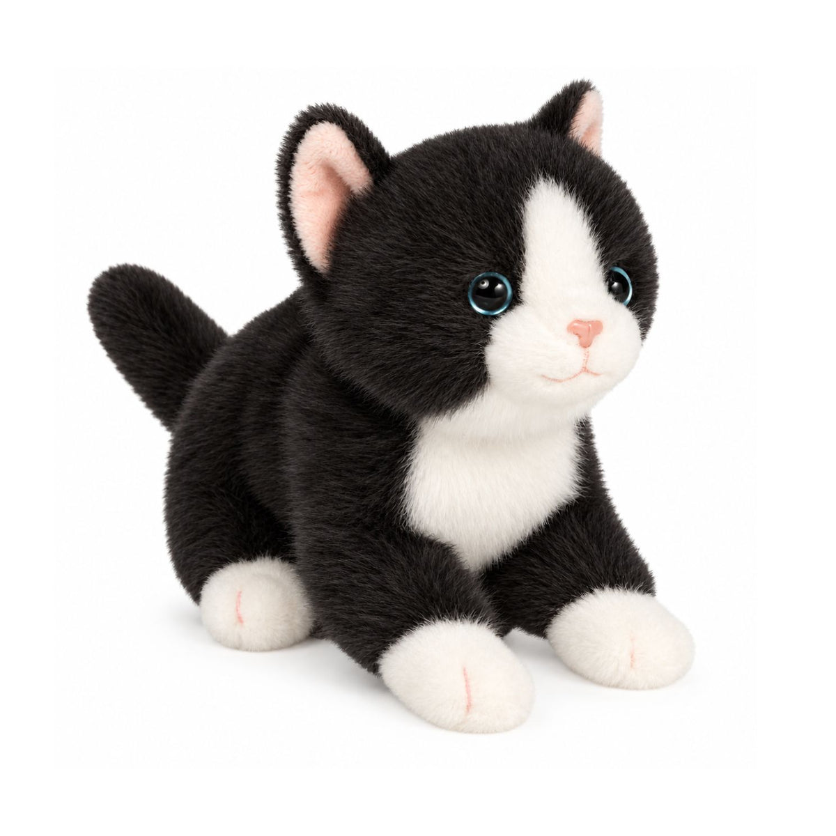 Peluche chat en position assise, texture douce et moelleuse