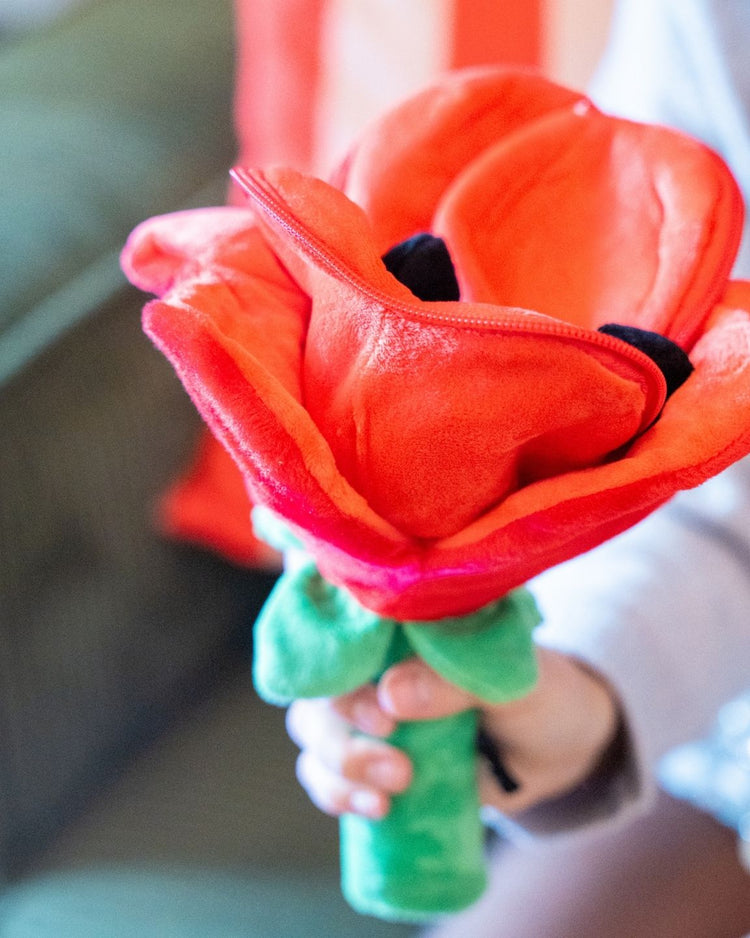 Peluche 2 en 1 cœur et fleur, vue de face avec zip ouvert