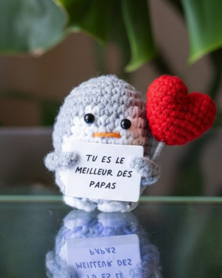 Pingouin avec cœur et pancarte 'meilleur des papas