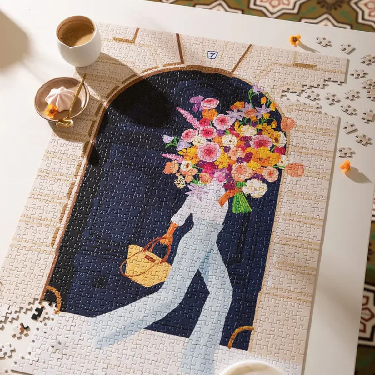 Puzzle illustré de fleurs avec détails colorés en gros plan