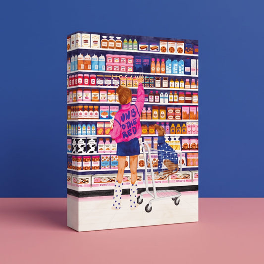 Puzzle coloré représentant une épicerie vintage animée
