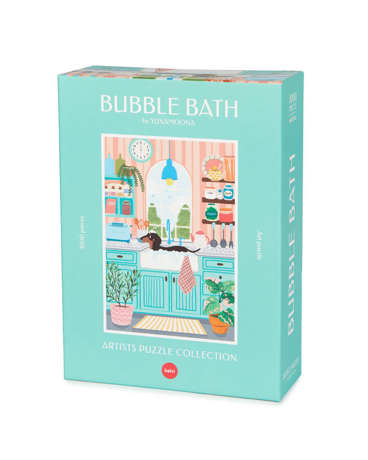 Puzzle Bubble Teckel avec un teckel relax dans un bain moussant.