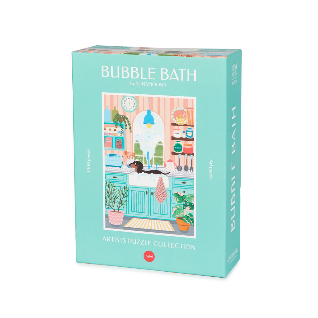 Puzzle Bubble Teckel avec un teckel relax dans un bain moussant.