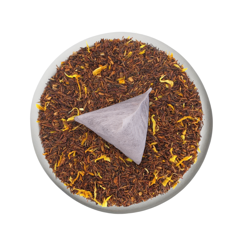 Boîte de thé personnalisée avec infusettes et photo en détail.