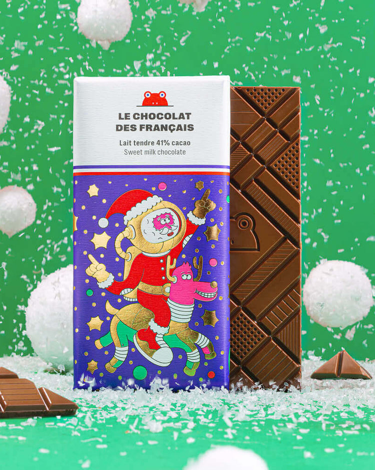 Tablette de chocolat Père Noël astronaute avec motifs colorés