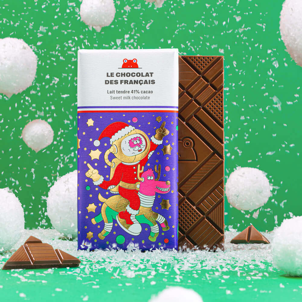 Tablette de chocolat Père Noël astronaute avec motifs colorés
