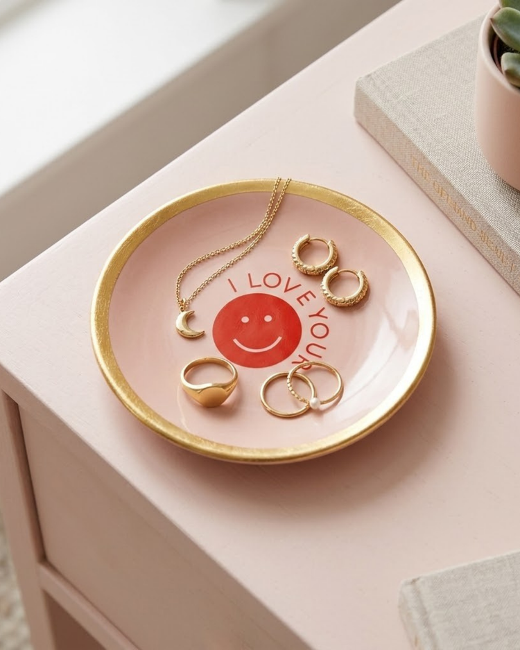 Vide-poche avec message 'I love you're smile' en rose et rouge