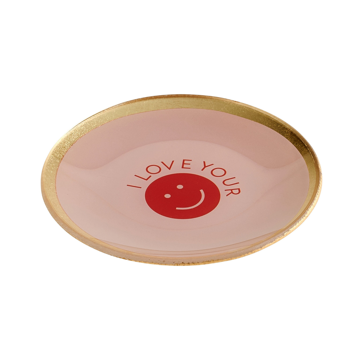 Vide-poche rose et rouge avec inscription sur le devant