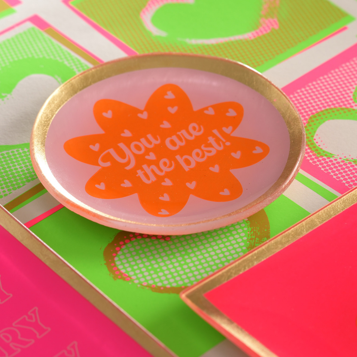 Vide-poche avec inscription 'You are the best' en orange et rose