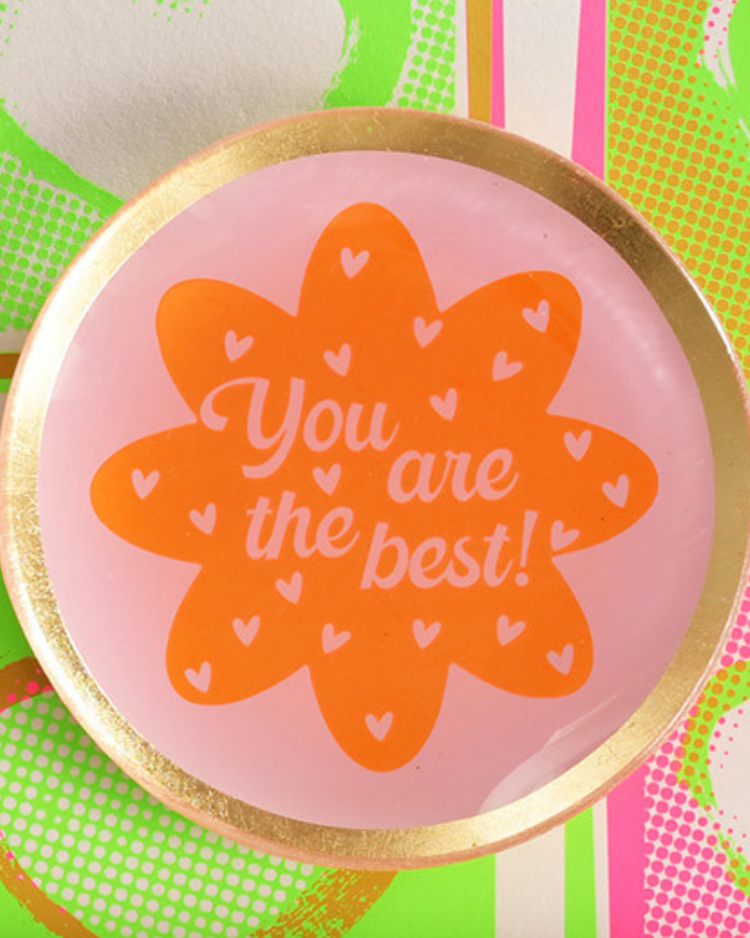 Vide-poche avec inscription 'You are the best' en orange et rose