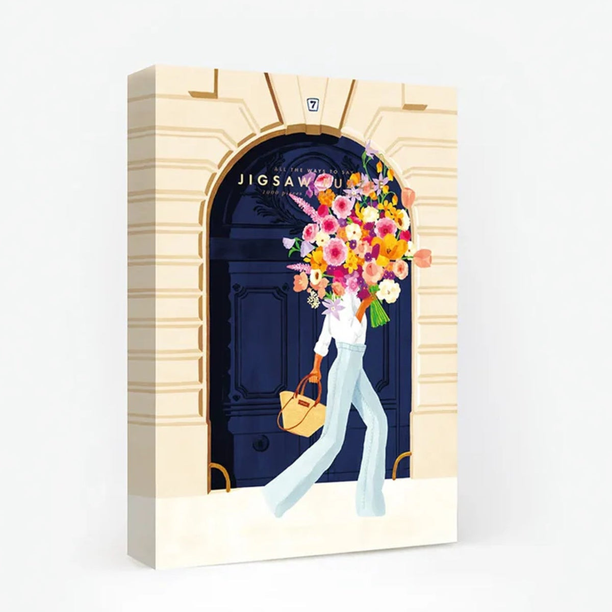Puzzle illustré de fleurs avec une porte parisienne en arrière-plan