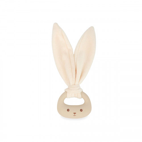 Anneau de dentition lapin en silicone crème, vue de face.