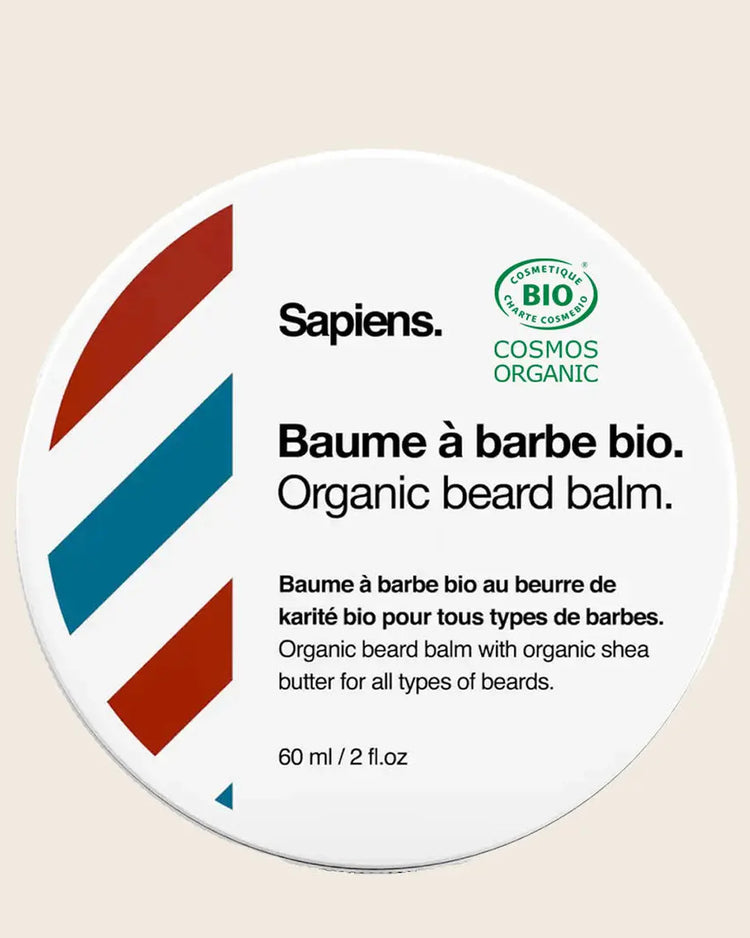 Baume à barbe BIO en pot avec texture crémeuse et étiquette verte