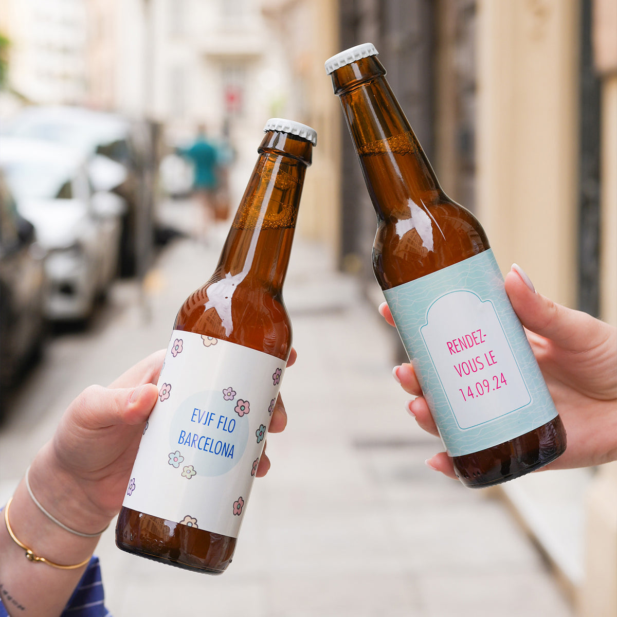 Bière personnalisée avec motif coloré et message unique