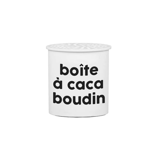 Boite à caca boudin vue de face avec expression humoristique