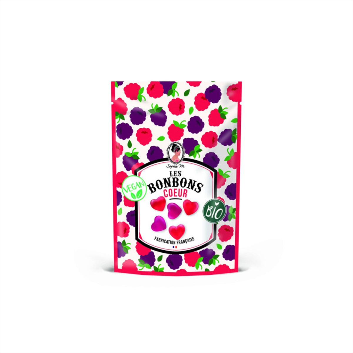 Sachet de bonbons en forme de cœur sur fond clair