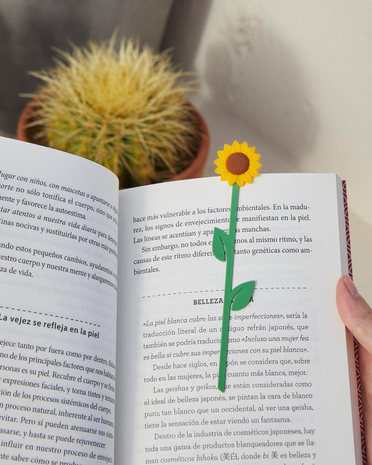 Marque-page tournesol en plastique avec fleur en relief